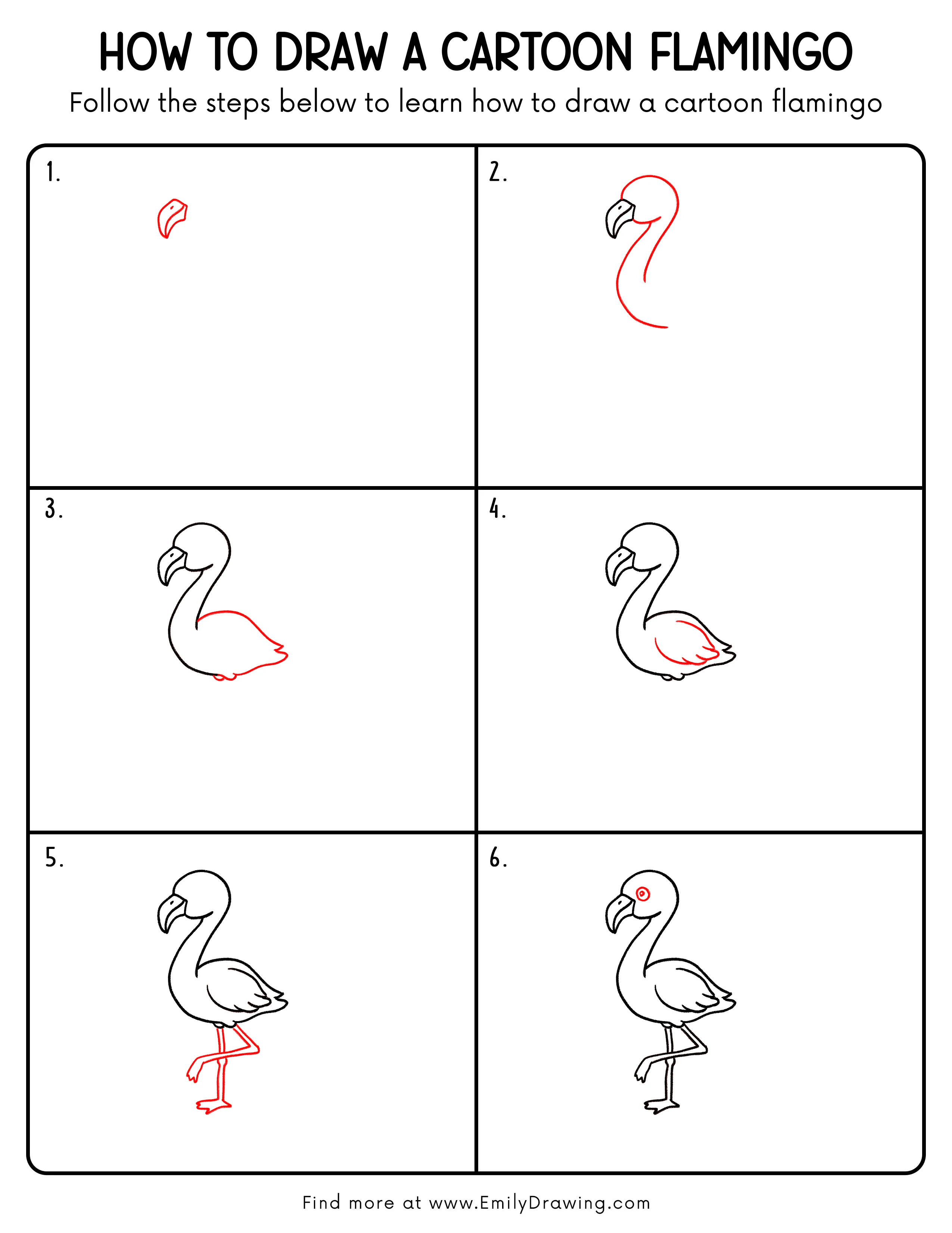 Printable Cartoon Flamingo Drawing Guide